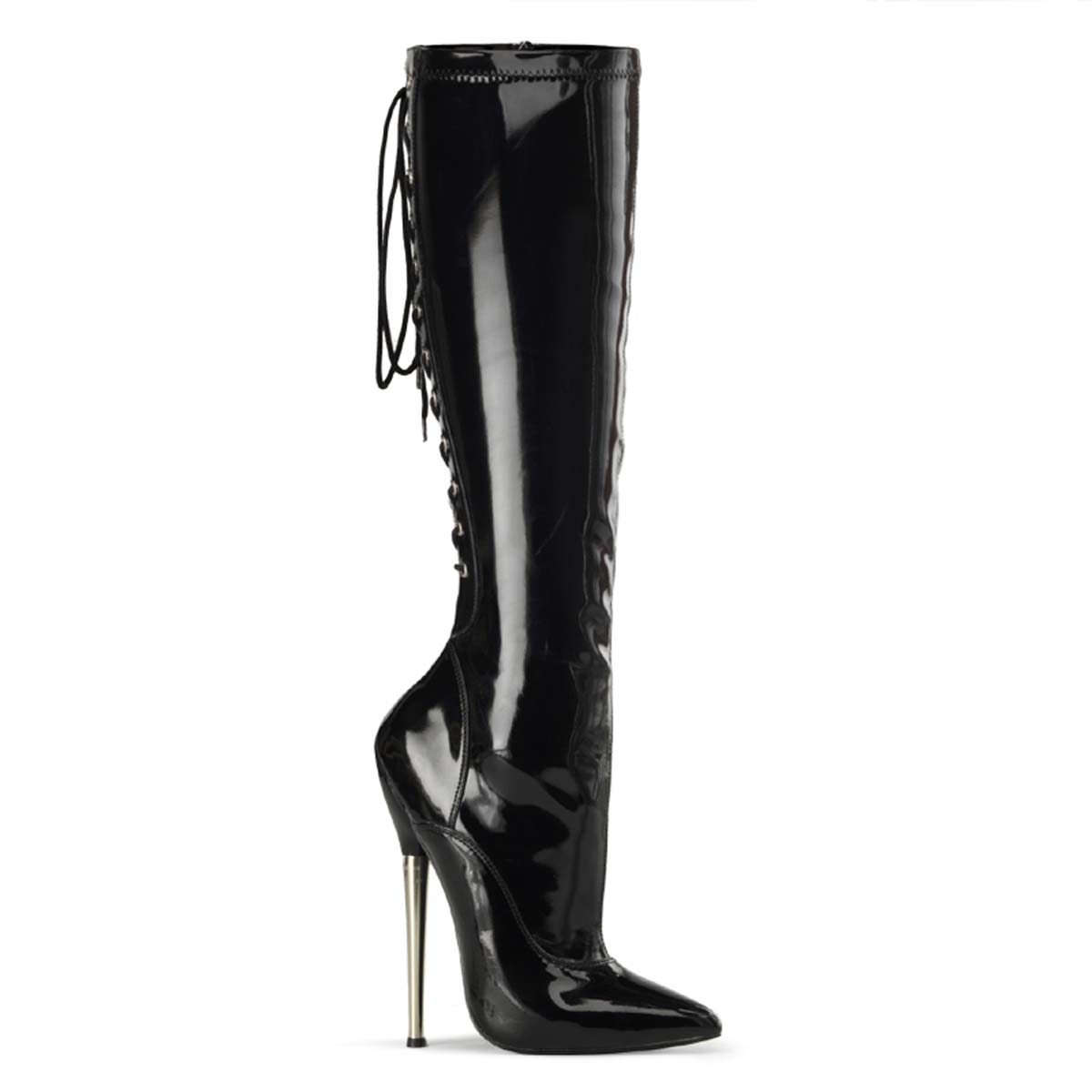 Pleaser Devious Dagger-2064 - Black Stretch Pat in Sexy Boots - $99.95