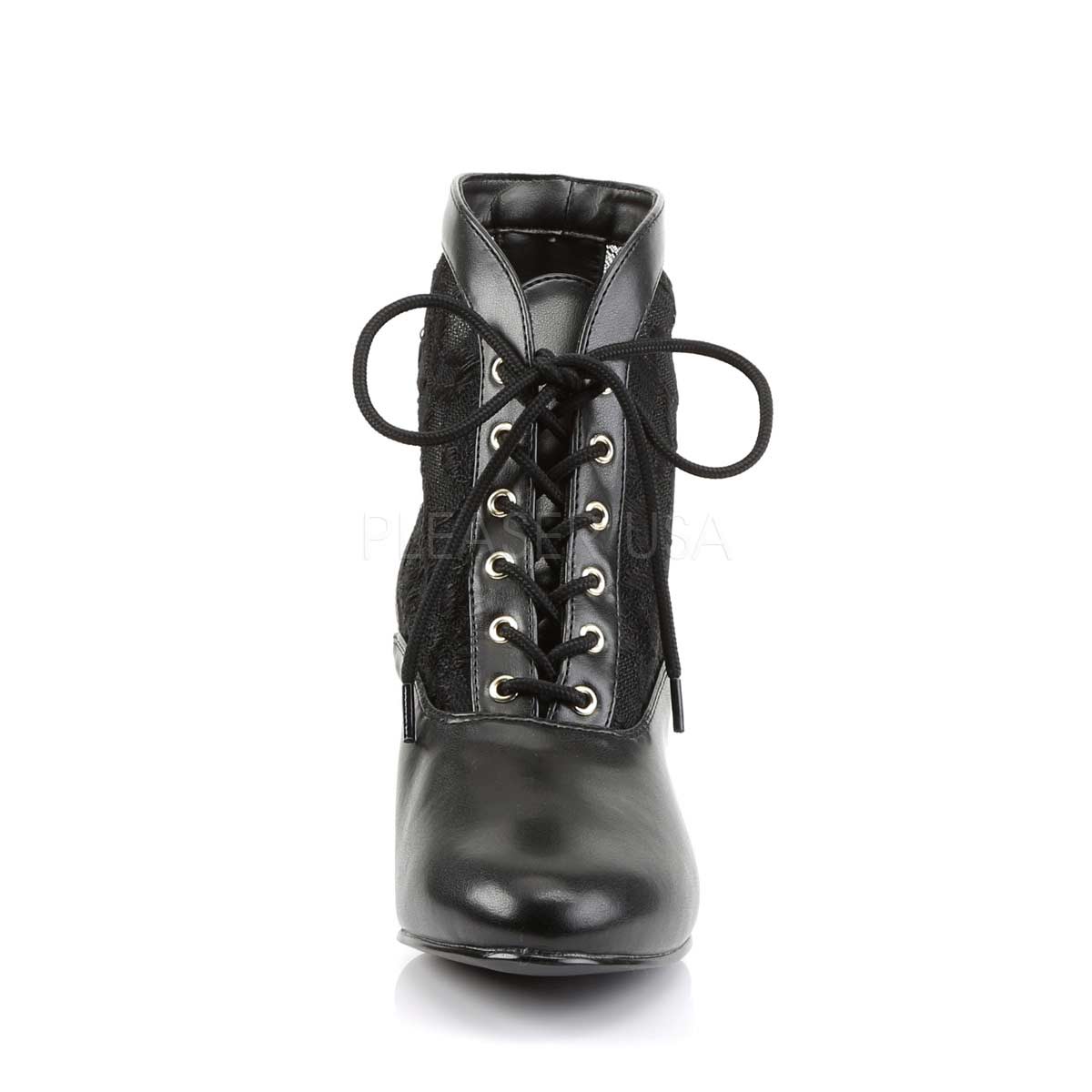 Funtasma DAME-05 Women's Black Pu-Lace Victorian Floral Mesh Lace Up Ankle Boots 
