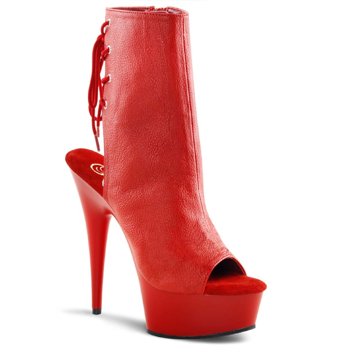 Pleaser Delight-1018 - Red Pu/Red in Sexy Boots - $81.95