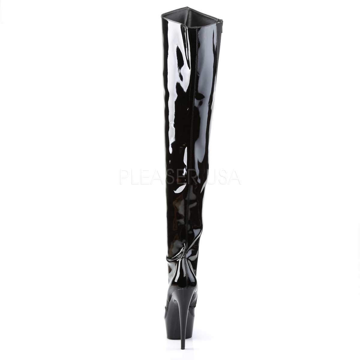 Pleaser Delight-3010 - Black Patent/Black in Sexy Boots - $101.95