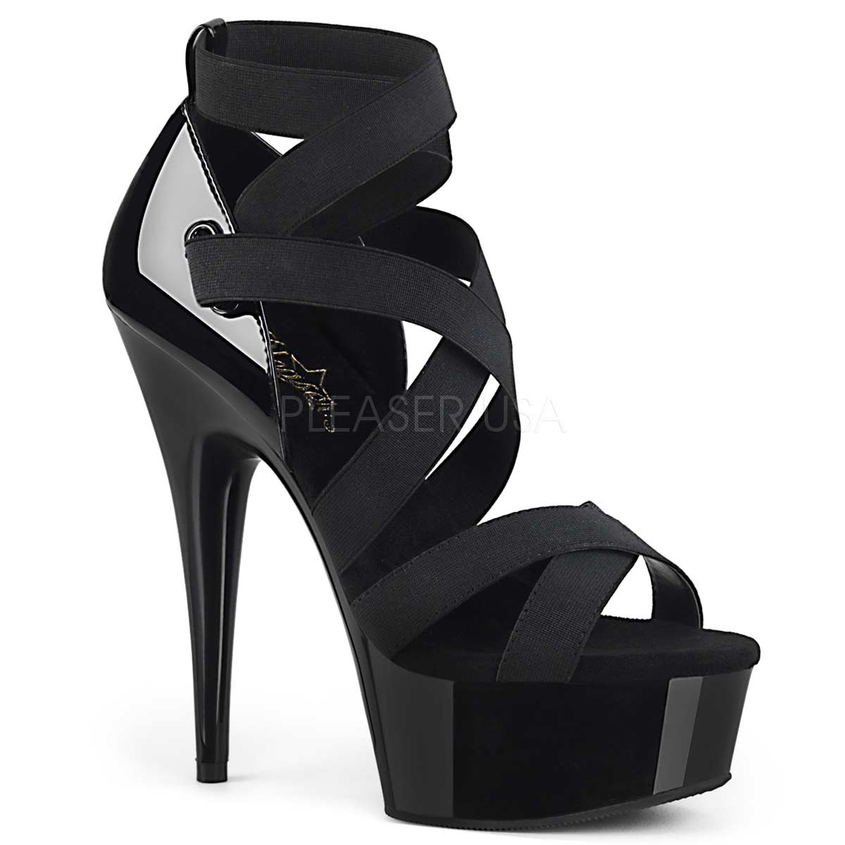 Pleaser Delight-657 - Black Elastic Band Pat in Sexy Heels & Platforms ...