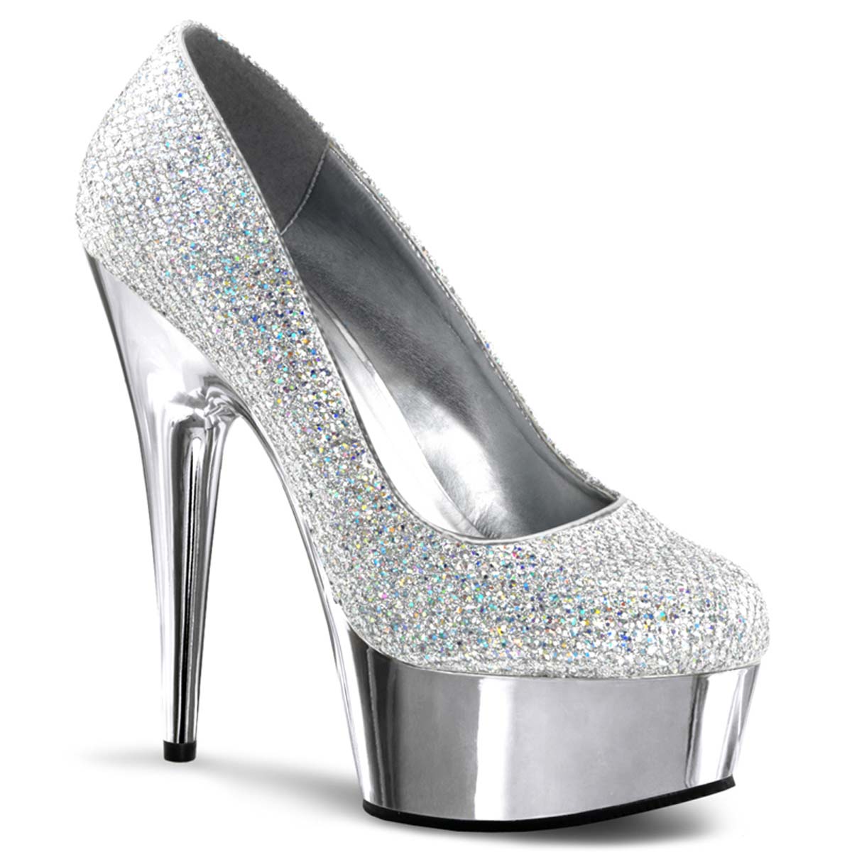 Pleaser Delight-685G - Silver Multi Glitter/Silver Chrome in Sexy Heels ...