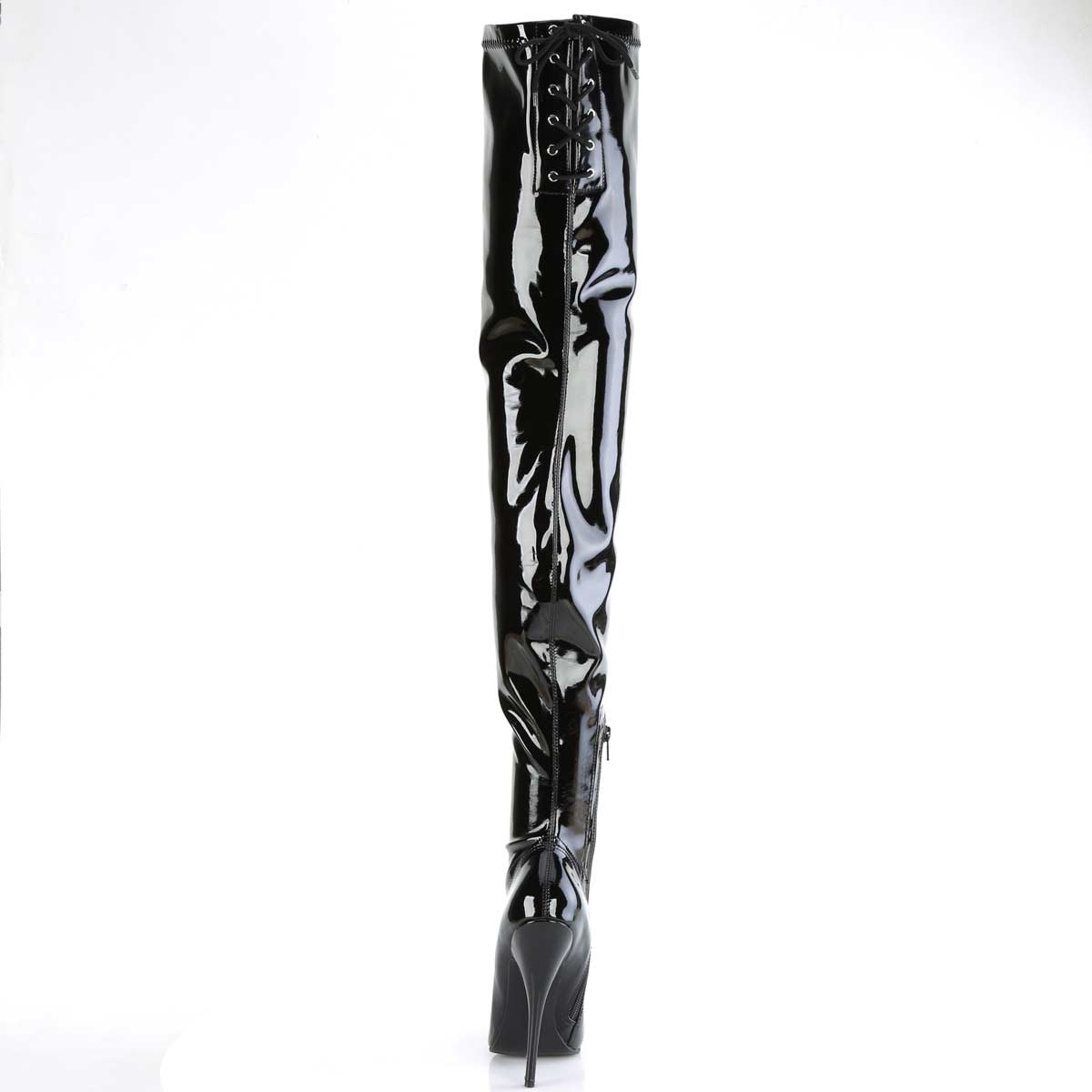 Pleaser Domina-4000SLT - Black Stretch Patent in Sexy Boots - $101.95