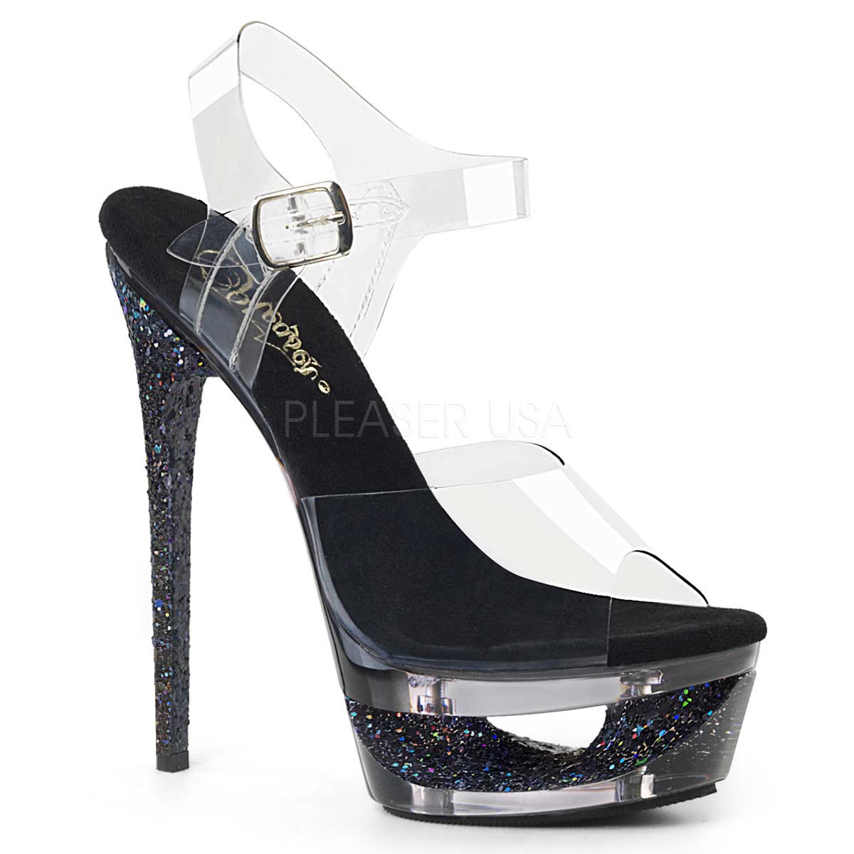 Pleaser Eclipse-608GT - Clear Black Multi Glitter Tinted in Sexy Heels ...