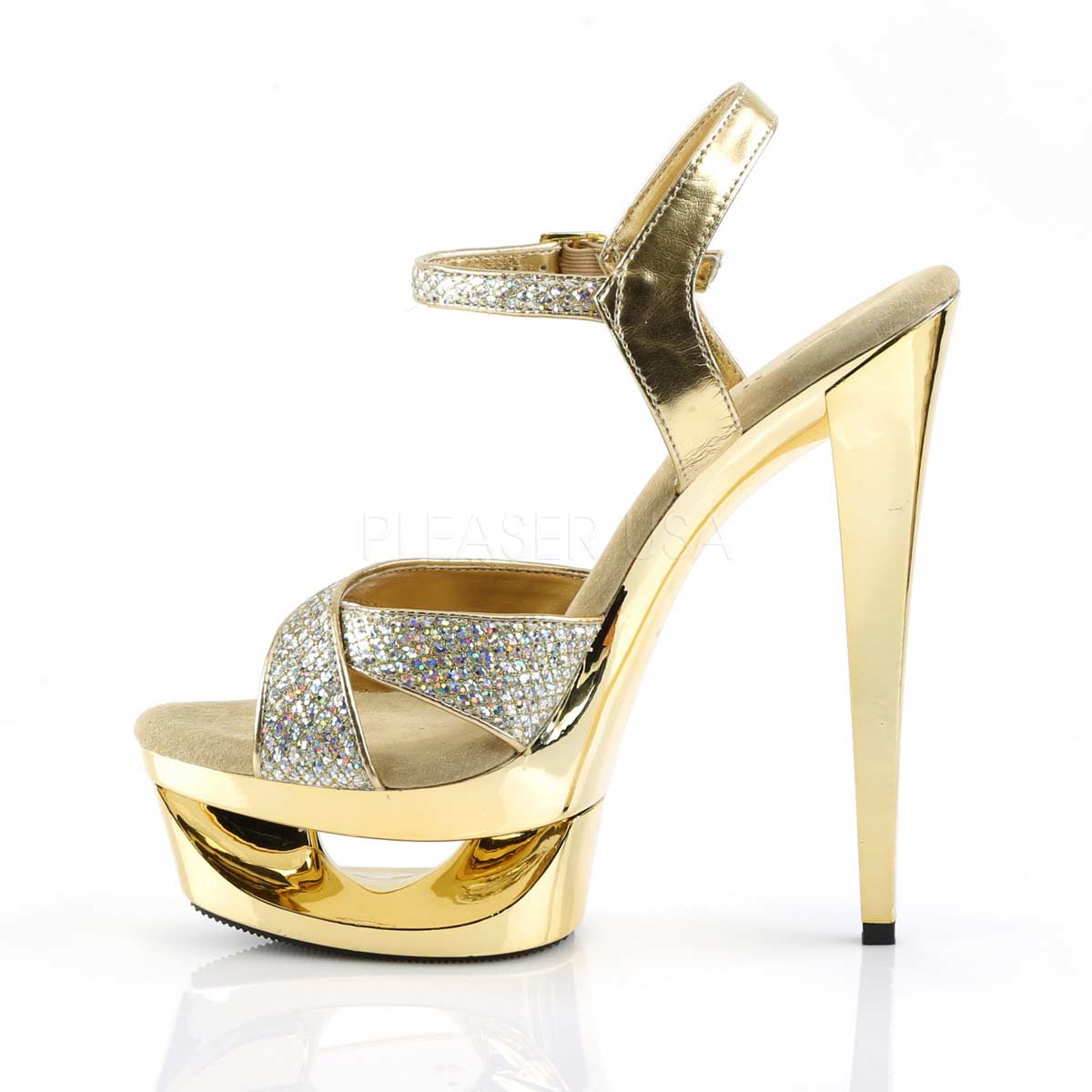 Pleaser Eclipse-619G - Gold Multi Glitter/Gold Chrome in Sexy Heels ...