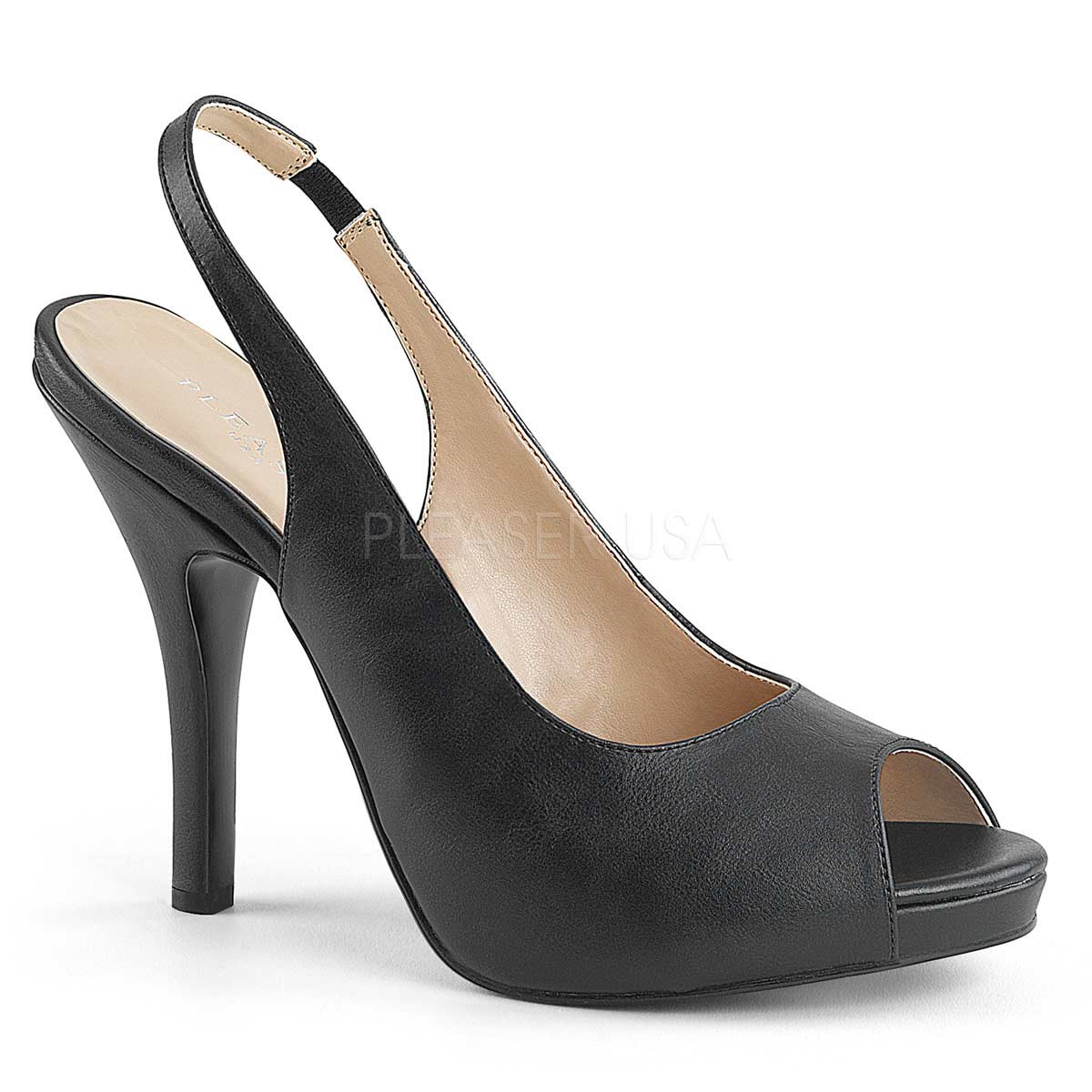 eve square toe strappy heel in black faux leather