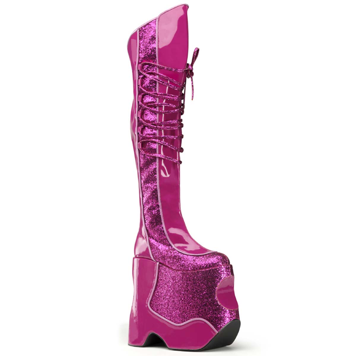 Hot pink PU upper and lining, lace boots for pole dancin.Shipping