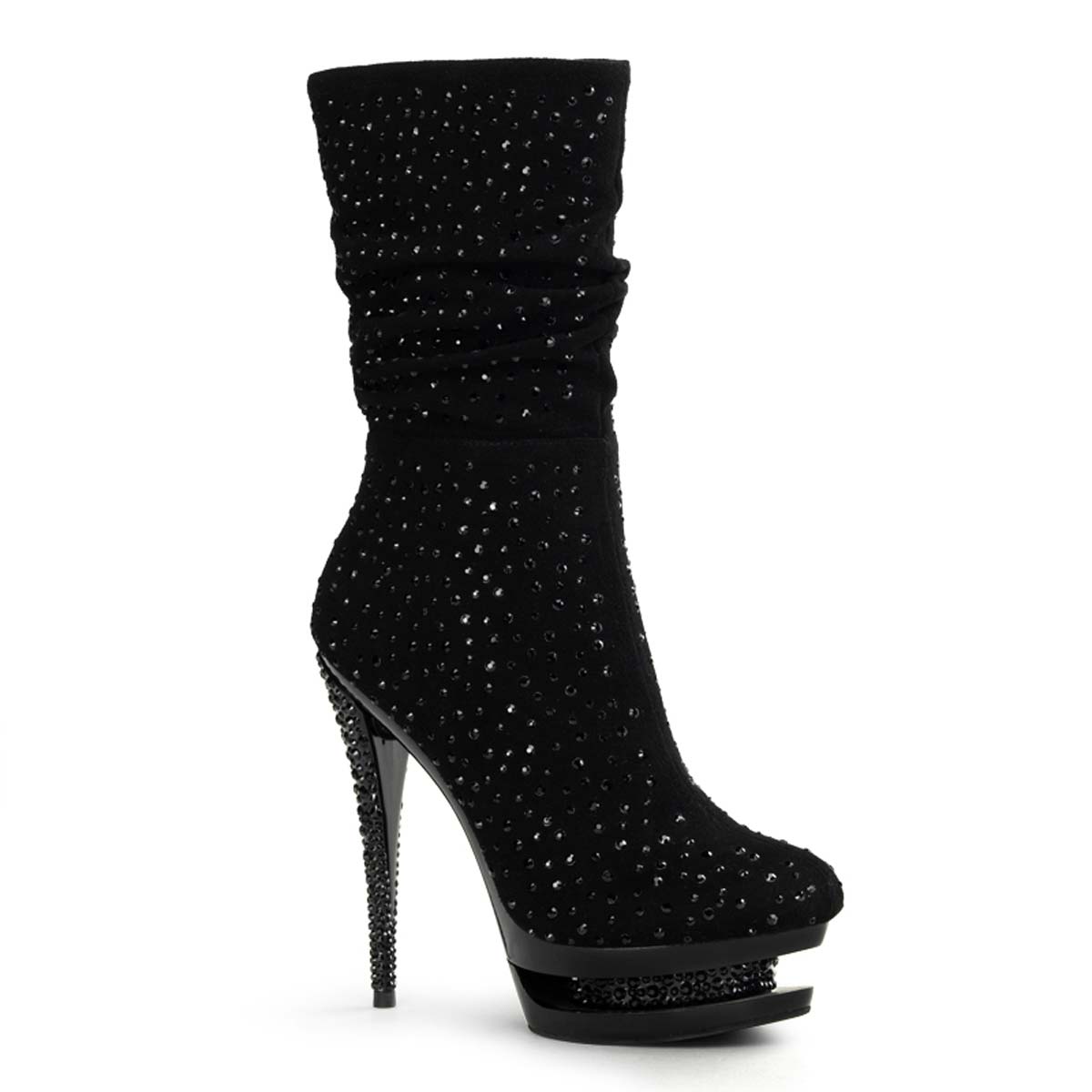 Pleaser Fascinate-1016 - Black Suede/Black in Sexy Boots - $63.88