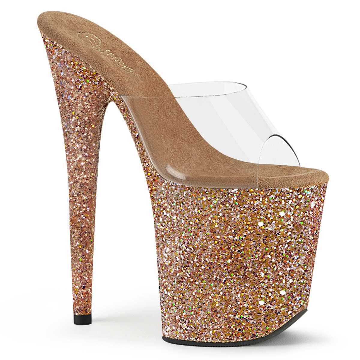 Pleaser Flamingo-801LG - Clear Rose Gold Multi Glitter in Sexy Heels ...