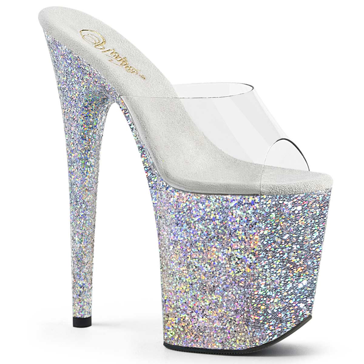 Pleaser Flamingo-801LG - Clear Silver Multi Glitter in Sexy Heels ...