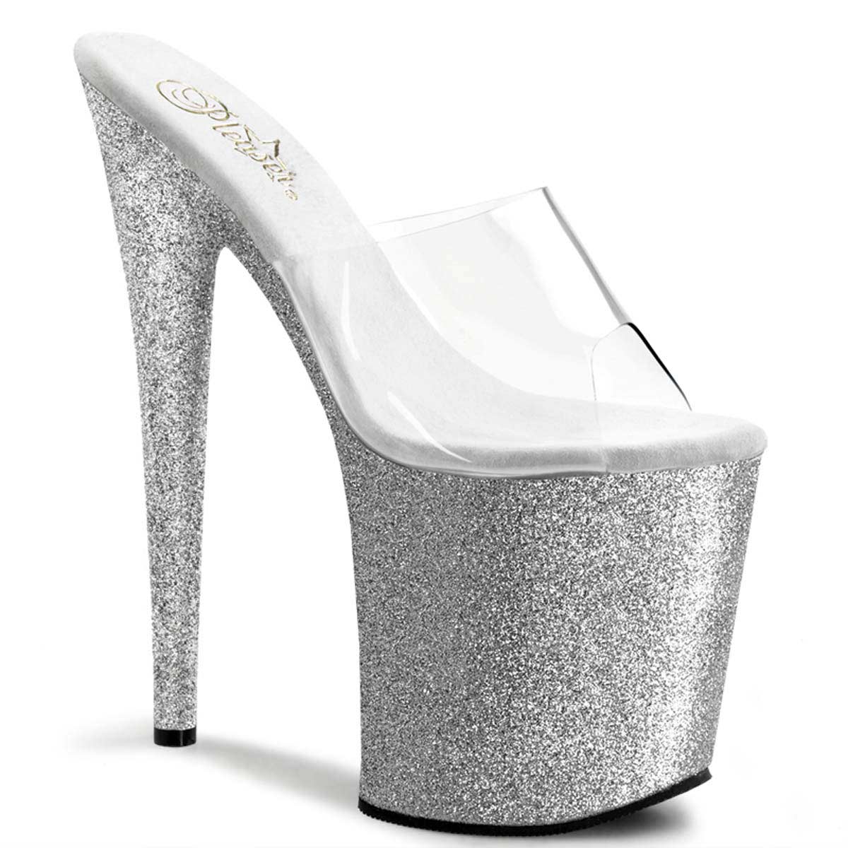 Pleaser Flamingo-801Sdg - Clear/Silver Glitter in Sexy Heels ...