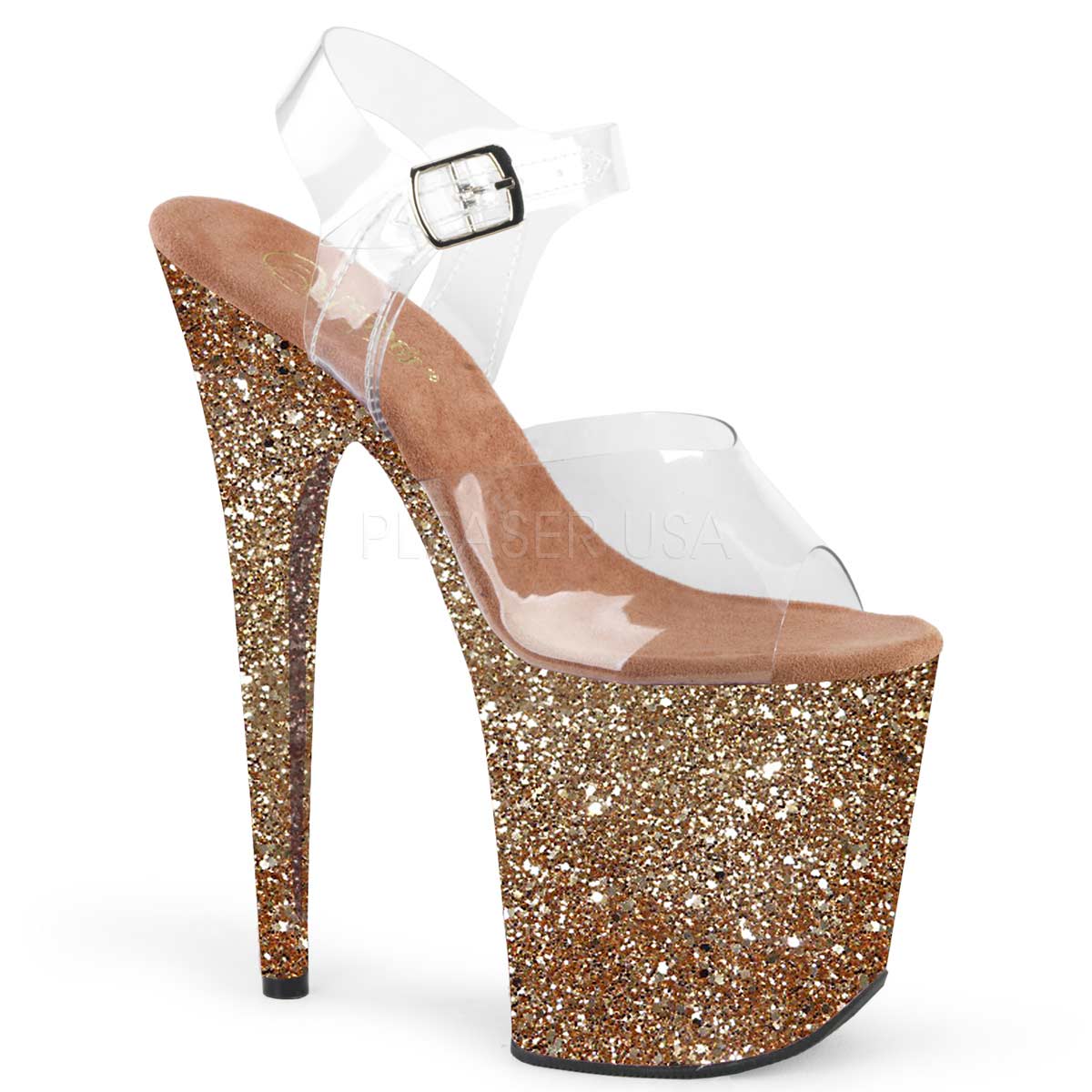 Pleaser Flamingo-808LG - Clear Rose Gold Hologram Glitter in Sexy Heels ...