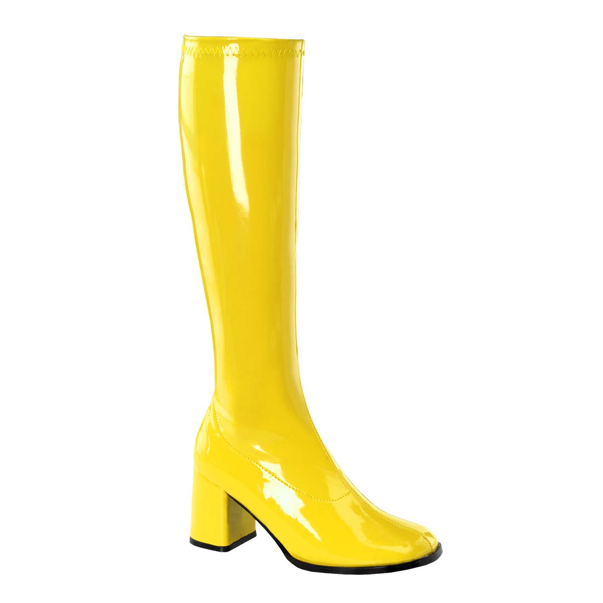 3 Heel Yellow Pat Retro 70s Gogo Costume Boots | FUNTASMA 