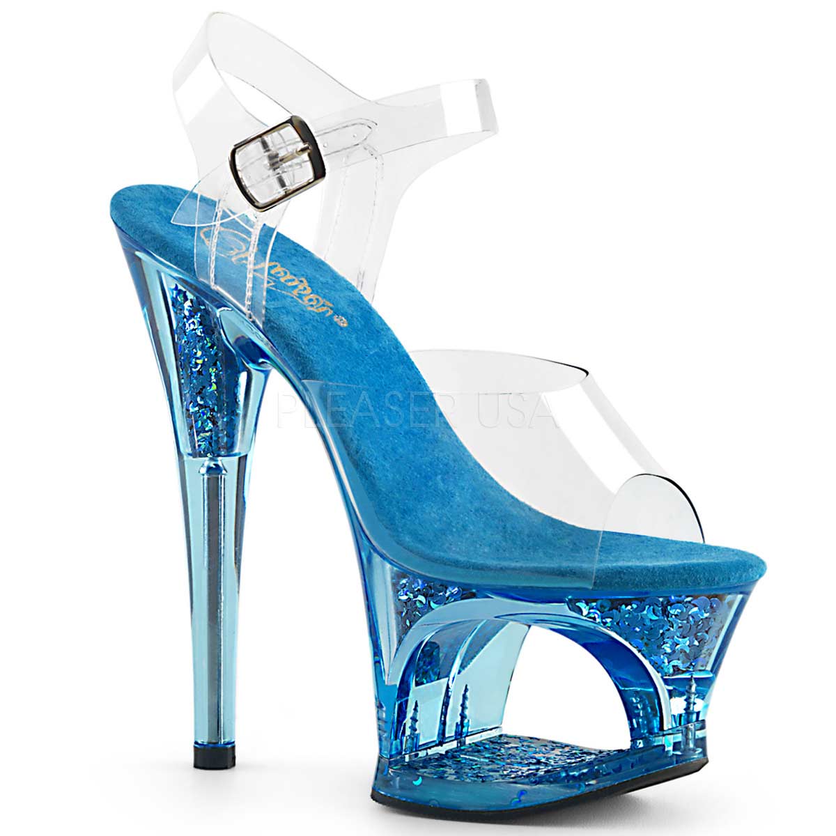 Pleaser Moon-708GFT - Clear Blue Tinted in Sexy Heels & Platforms - $43.99