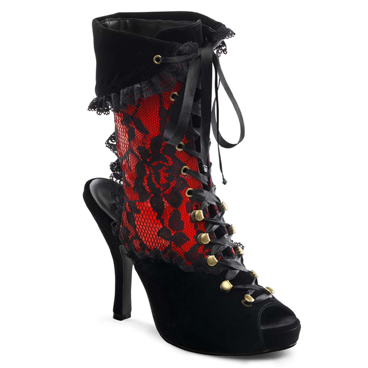 Pleaser Funtasma Pirate 110 Black Velvet Red Pat in Sexy Boots
