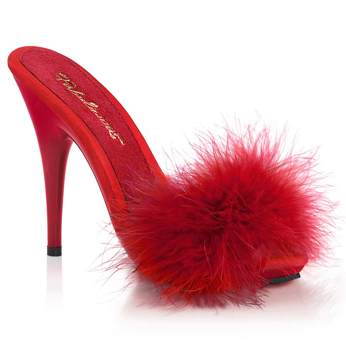 Pleaser Poise-501F - Red Satin Marabou Fur in Sexy Heels & Platforms ...