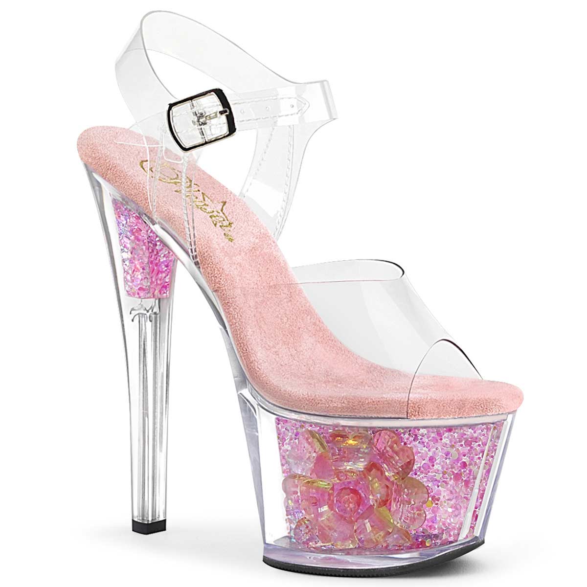 Pleaser Sky-308CF - Clear Pink Iridescent Glitter in Sexy Heels ...
