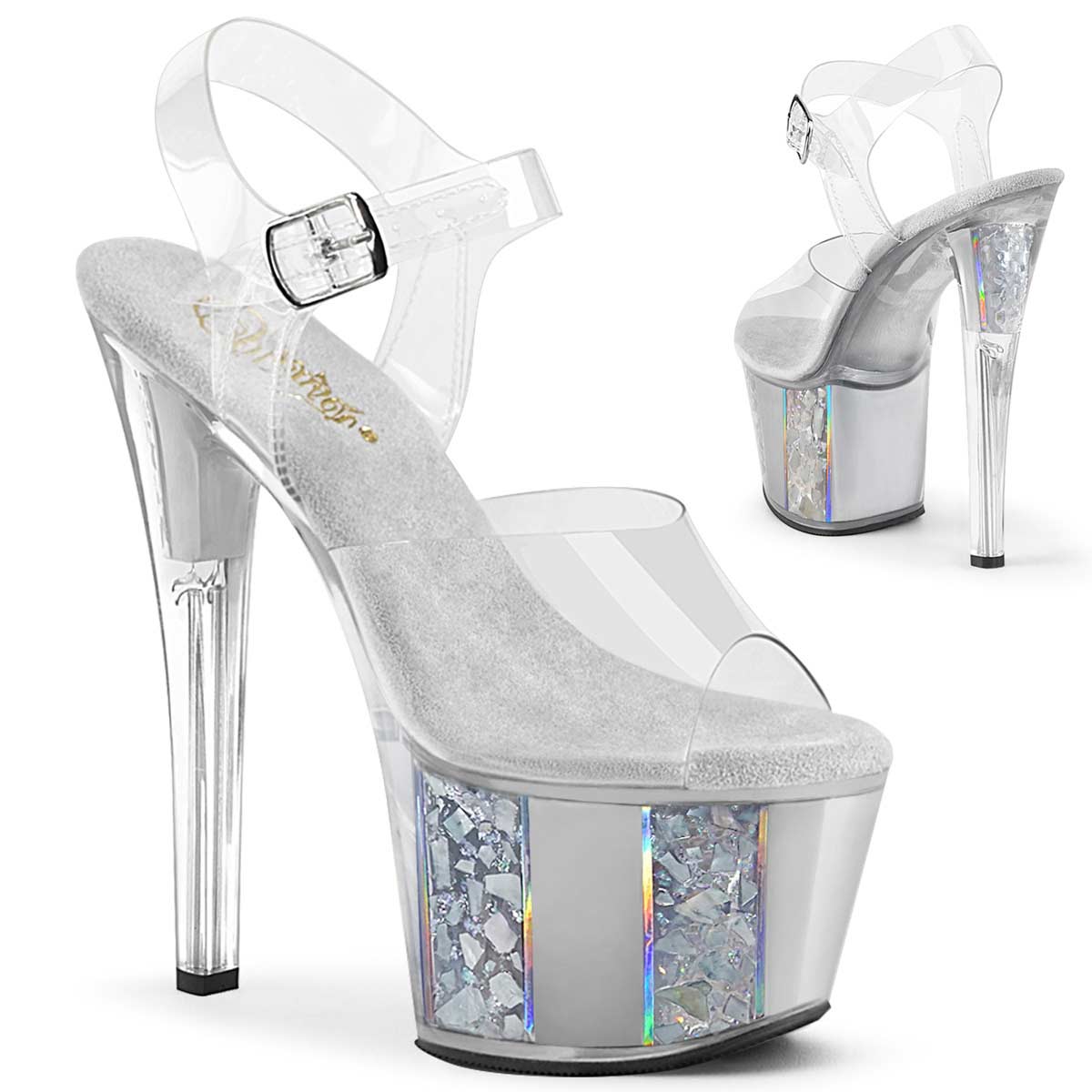 Pleaser Sky-308OF - Clear Silver in Sexy Heels & Platforms - $54.55