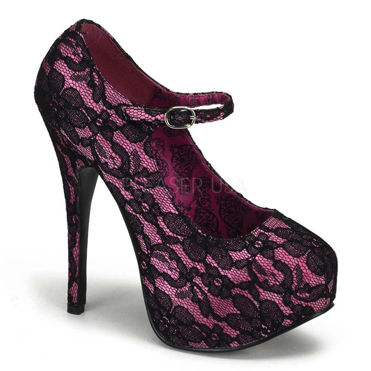 Pleaser Bordello Teeze-07L - Hot Pink Satin-Black Lace in Sexy Heels ...
