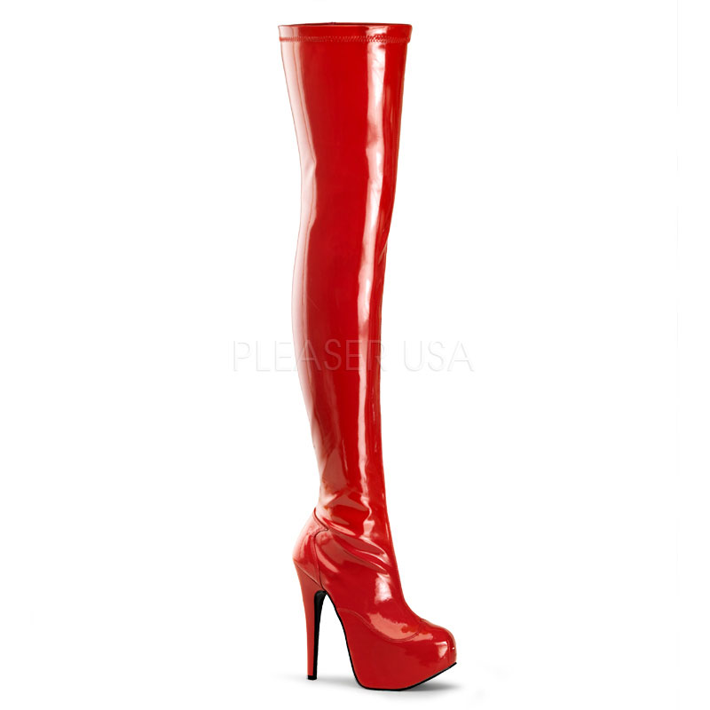 Pleaser Devious Teeze-3000 - Red Stretch Pat in Sexy Boots - $62.47