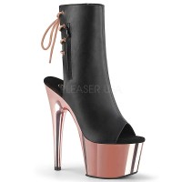 Adore-1018 - Black Faux Leather Rose Gold Chrome  