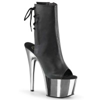 ADORE-1018 - Black Faux Leather Silver Chrome