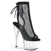 Adore-1018RM - Black Faux Suede THinestones Mesh Clear