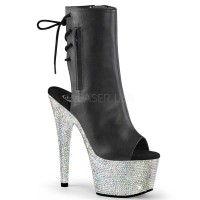 BEJEWELED-1018DM-7 - Black Faux Leather Silver Multi Rhinestones