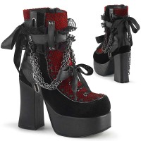 Charade-110 - Black Le Red Velvet Fishnet Overlay  