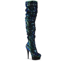 Delight-3004 - Green Iridescent Sequins Black  