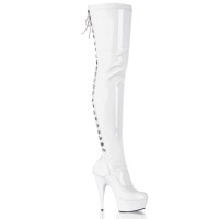 Delight-3063 - White Stretch Patent/White Lace Up