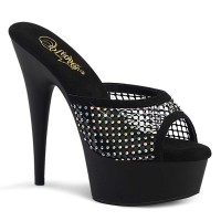 Delight-601-6RM - Black Faux Suede Rhinestones Mesh Matte