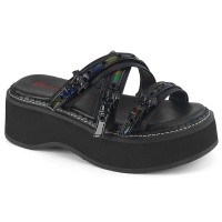 Emily-07 - Black Vegan Leather Hologram Pat