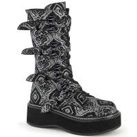 Emily-322 - Black Silver Faux Nubuck Leather  