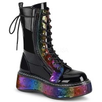 Emily-350 - Black Patent Rainbow Hologram with Hearts  