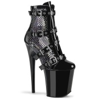Flamingo-1013RM - Black Patent Rhinestones Mesh