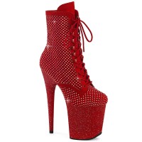 Flamingo-1020RM - Red Faux Suede Rhinestones Mesh Matte