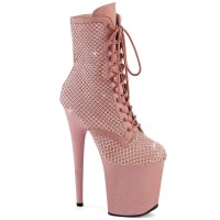 Flamingo-1020RM - Salmon Pink Faux Suede Rhinestones Mesh M