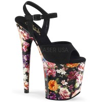 Flamingo-809WR - Black Faux Suede Flower Print Wrapped  