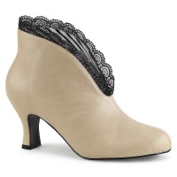 Jenna-105 - Cream Faux Leather Black Lace  