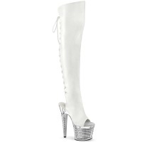 Spectator-3019 - White Faux Leather Clear Silver Chrome