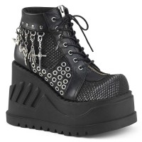 Stomp-18 - Black Vegan Leather Gray Velvet  