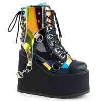 Swing-115 - Black Vegan Leather Patent Clear PVC  