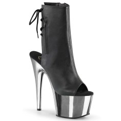 ADORE-1018 - Black Faux Leather Silver Chrome