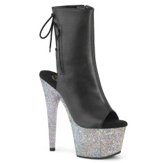 Adore-1018LG - Black Faux Leather Silver Multi Glitter
