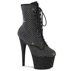 Adore-1020RM - Black Faux Suede Rhinestones Mesh Matte