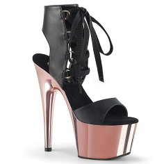 Adore-700-14 - Black Faux Leather Rose Gold Chrome  