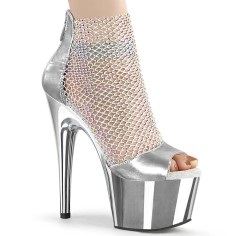 Adore-765RM - Silver Metallic Pu Rhinestones Mesh Chrome  