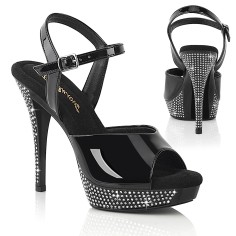 Athena-509 - Black Patent on Rhinestones