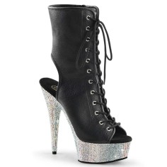 Bejeweled-1016-6 - Black Faux Leather Silver Aurora Borealis